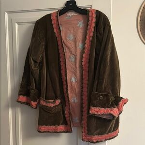 Brown Velvet Jacket with Pink Accents